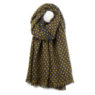 Navy and mustard mix retro tile weave scarf