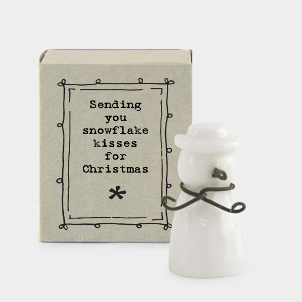 Sending you snowflake kisses for Christmas matchbox ceramic snowman by East of India