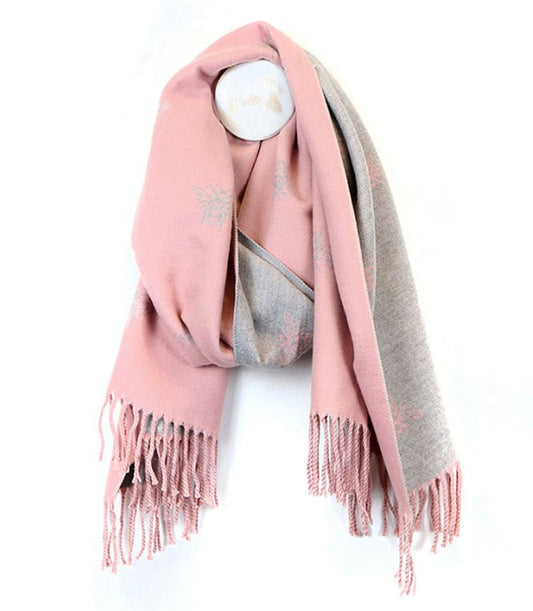 Pale pink/grey bee print soft large scarf/wrap by POM