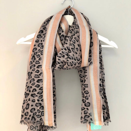 Grey and pink leopard print scarf by piece of mind