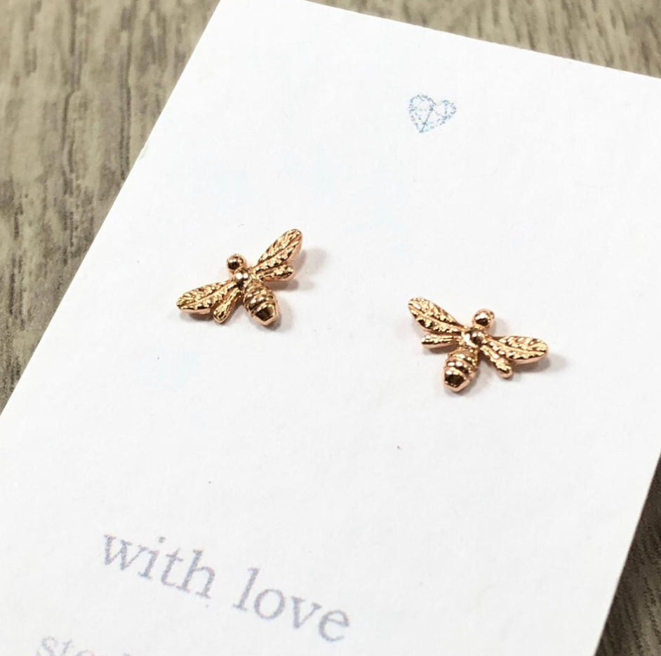 Bee stud earrings rose gold plated