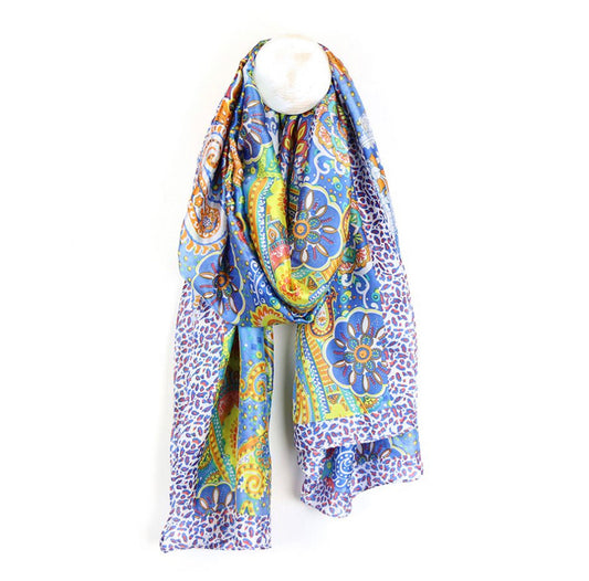 Aqua mix vibrant paisley silky scarf by POM