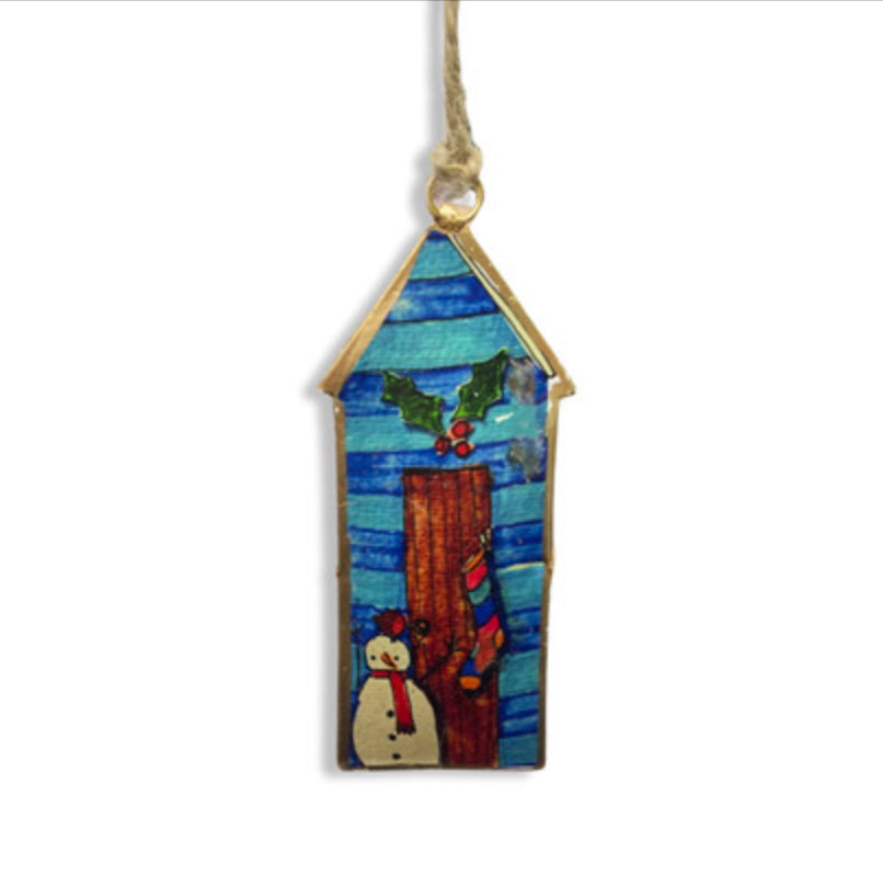 Christmas beech hut hanging decoration, red or blue by Shoeless Joe