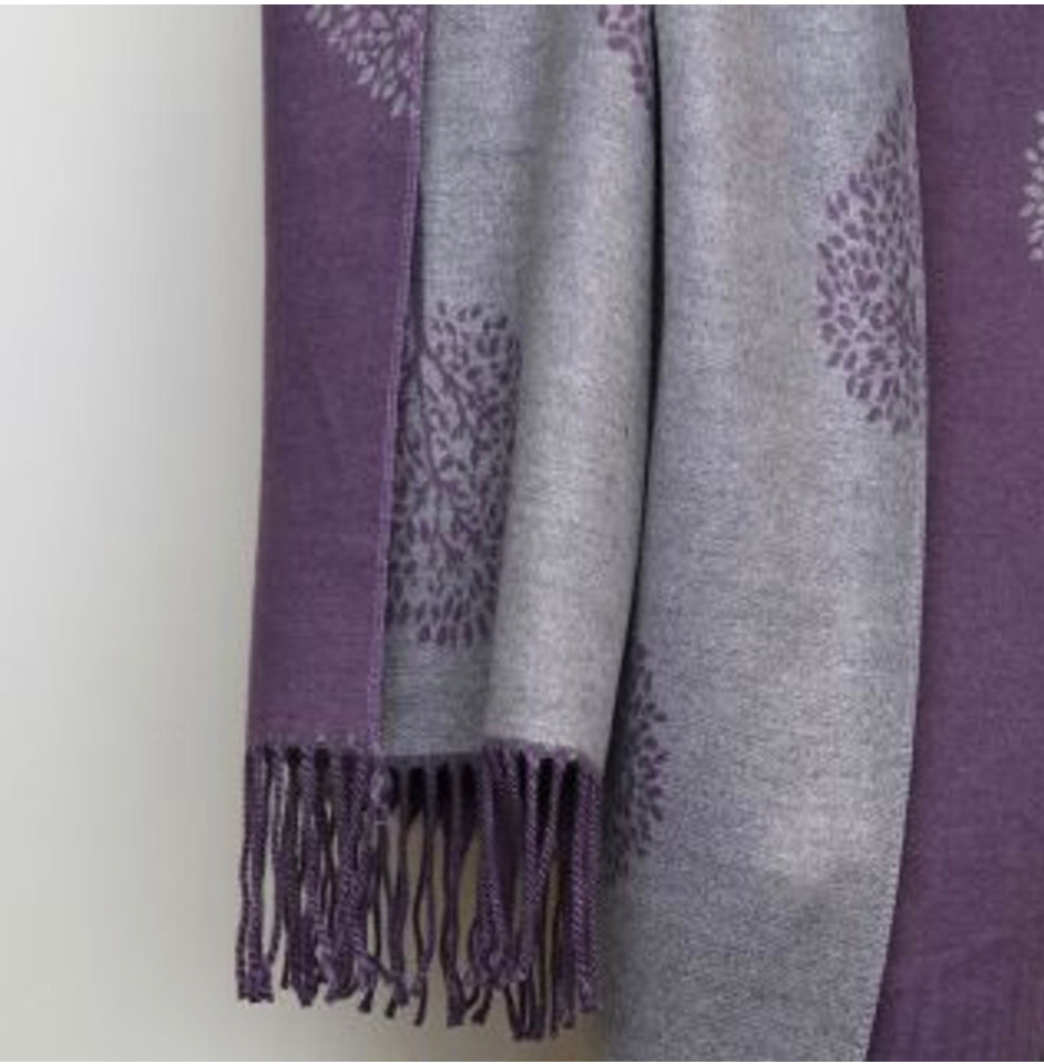 Reversible lilac and grey large mulberry tree scarf