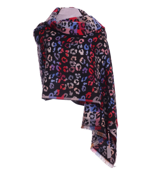 Multi coloured animal print scarf/ wrap in black