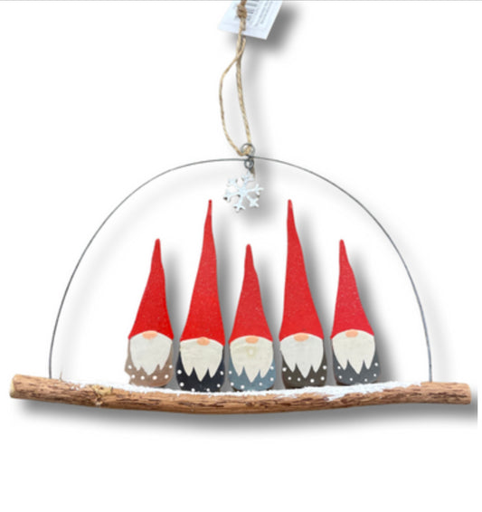 Five festive gnomes hanging decoration by Shoeless Joe