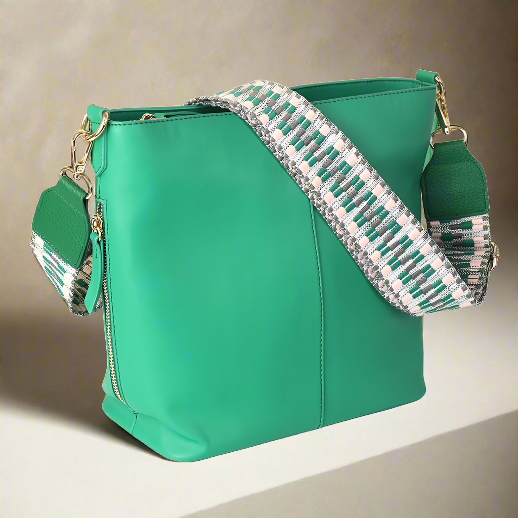 Emerald Vegan Leather shoulder bag with  removable zig-zag strap