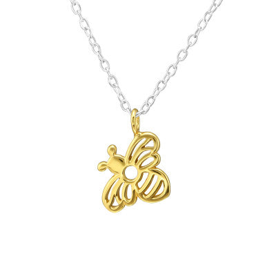 Gold bee sterling silver necklace