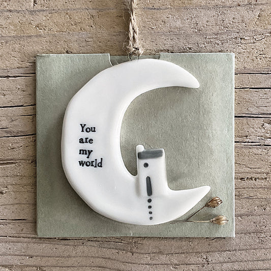 Hanging moon, you are my world, porcelain hanging decoration by East of India