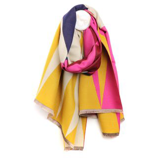 Mustard and pink mix colour block scarf