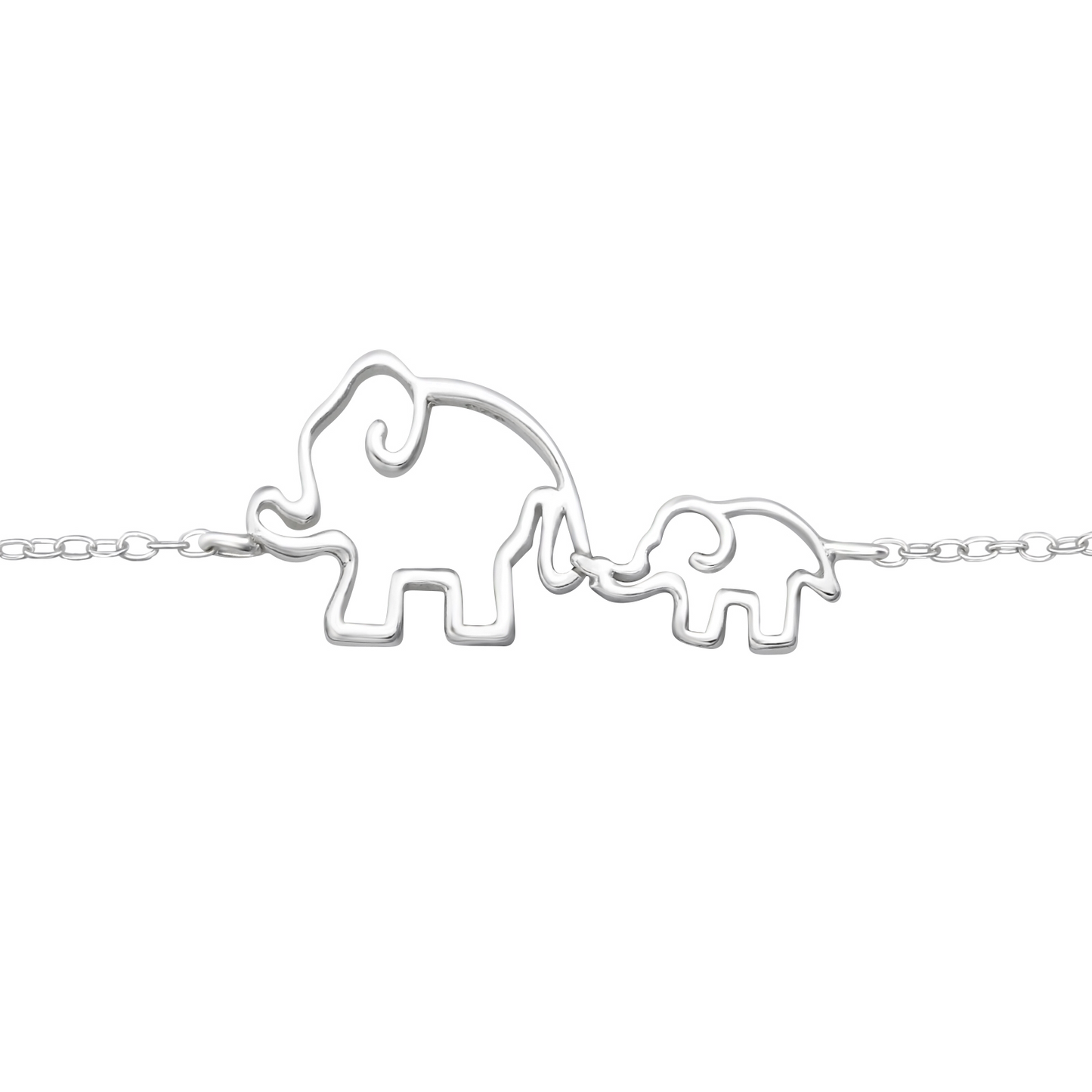 Elephant & baby outline sterling silver bracelet