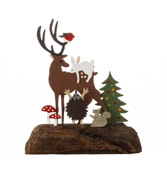 Deer & woodland animals standing Christmas decoration by Shoeless Joe