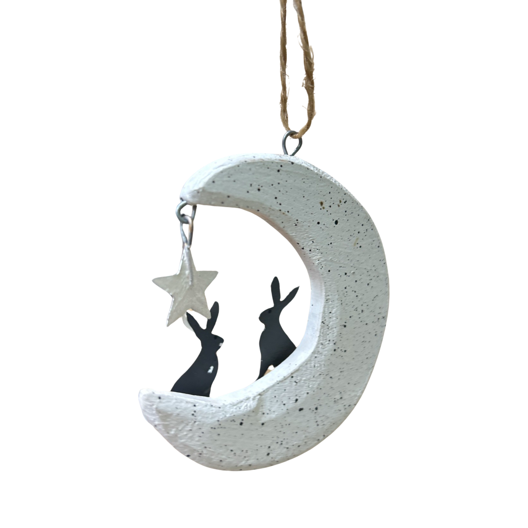 Hares on the moon hanging decoration