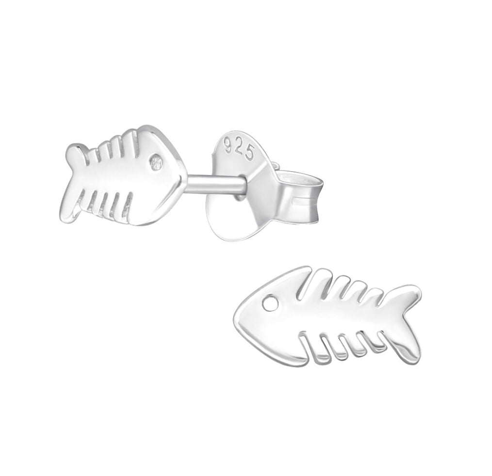 Fish bone sterling silver stud earrings