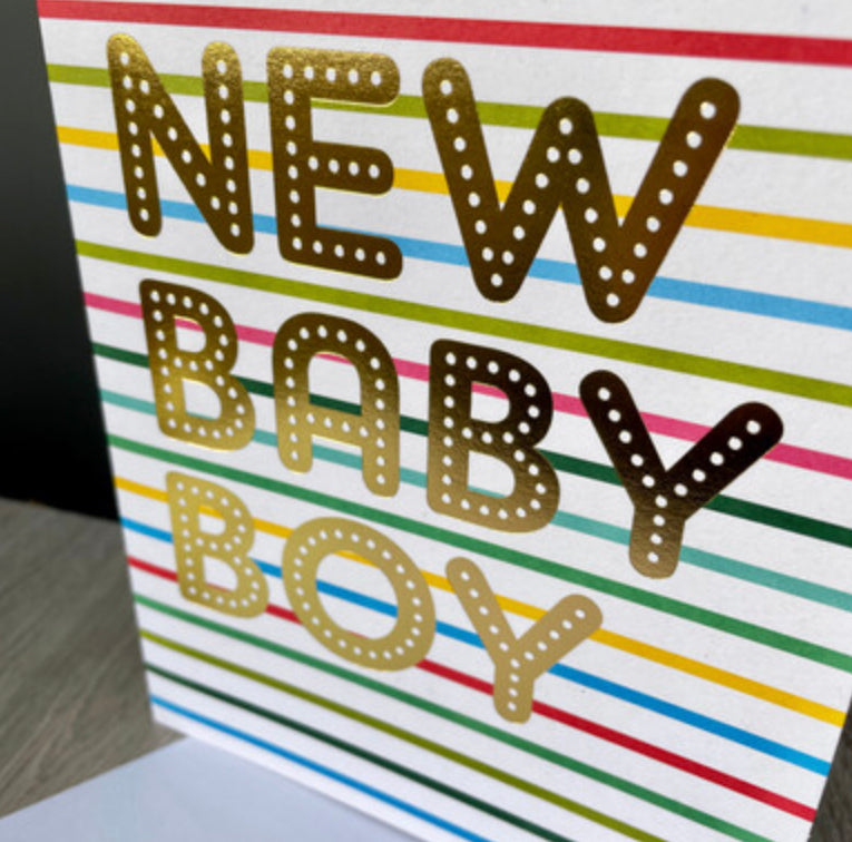 New baby boy card . Striped