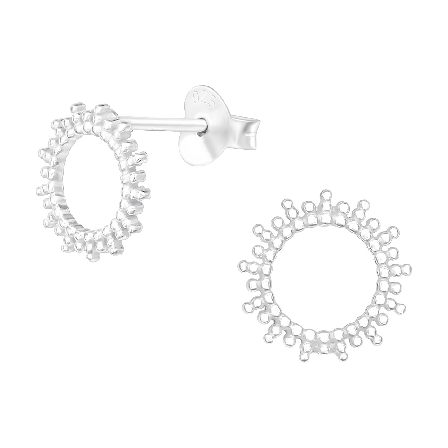 Sun outline sterling silver stud earrings