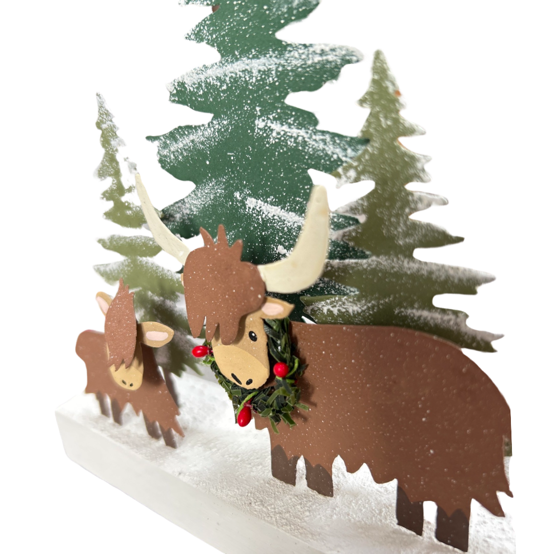 Winter coo highland cow with baby Christmas ornament