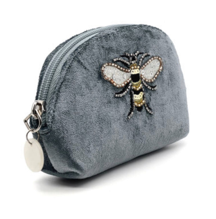 Grey velvet embroidered bee purse by POM