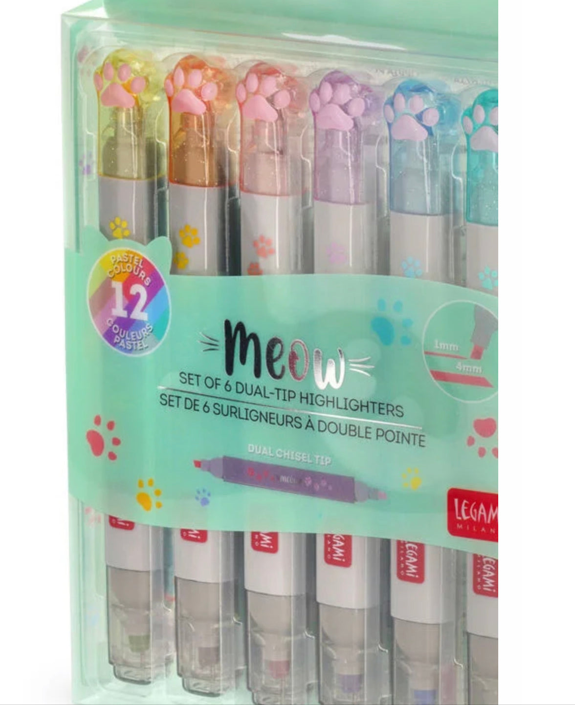 Meow cat paw pastel highlighter set by Legami