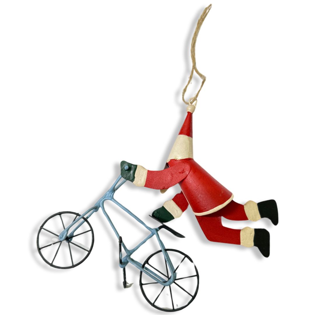 BMX riding Santa Christmas tree ornament
