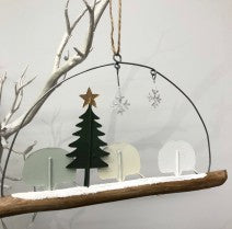 3 festive retro caravans.  Hanging Christmas decoration by shoeless joe