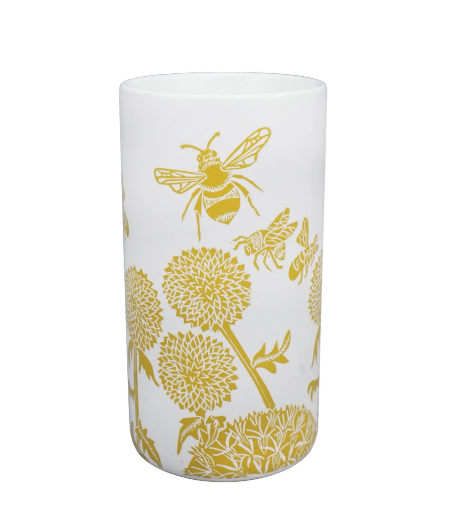 Bumble bee design vase in mustard & cream