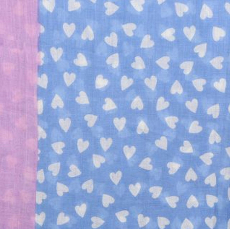 Blue and white heart scarf with pink boarder by POM