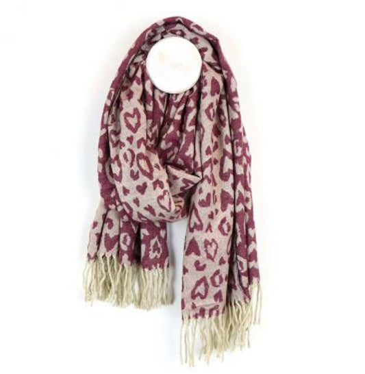 Red reversible animal print heart scarf by POM