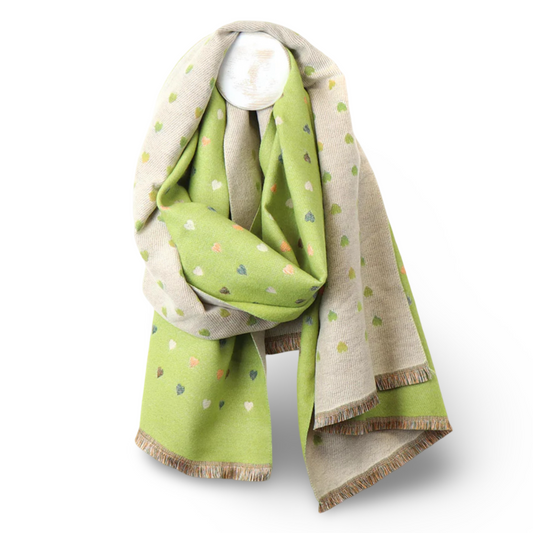 Tiny Hearts Reversible Jacquard Scarf Lime