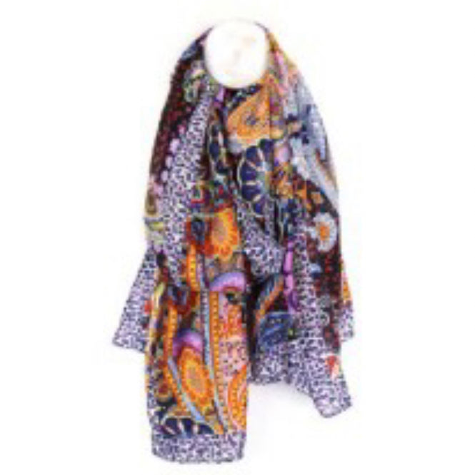 Navy mix vibrant paisley silky scarf/ sarong