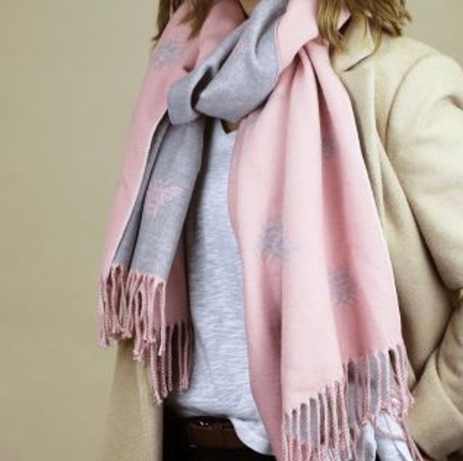 Pale pink/grey bee print soft large scarf/wrap by POM