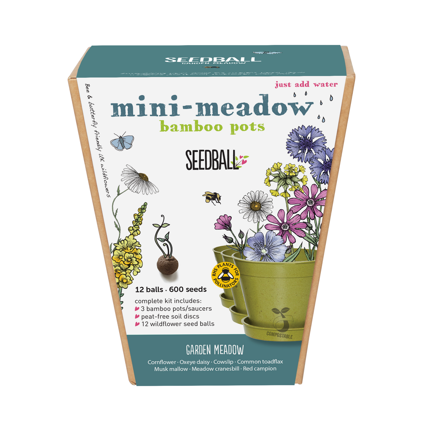 Garden Meadow, Mini meadow Seedball bamboo pot set