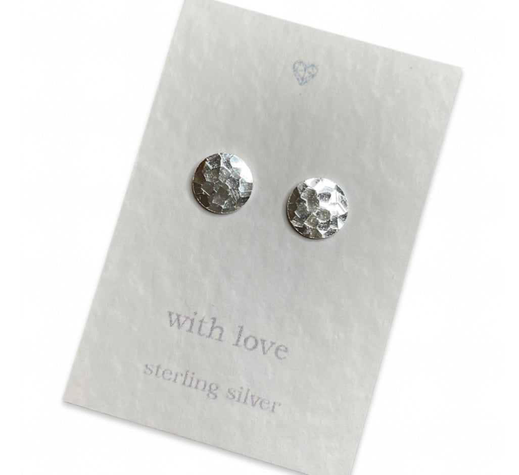 Round textured sterling silver earrings