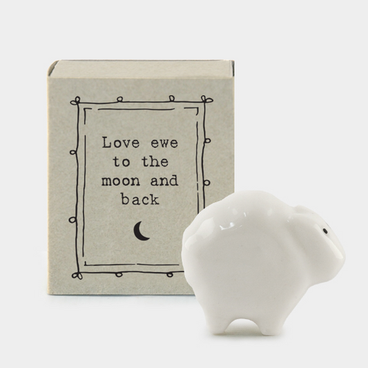 Little sheep matchbox ceramic by East of India. Love ewe to the moon and back.