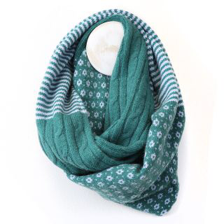 Teal stripe, scandi and cable knit snood