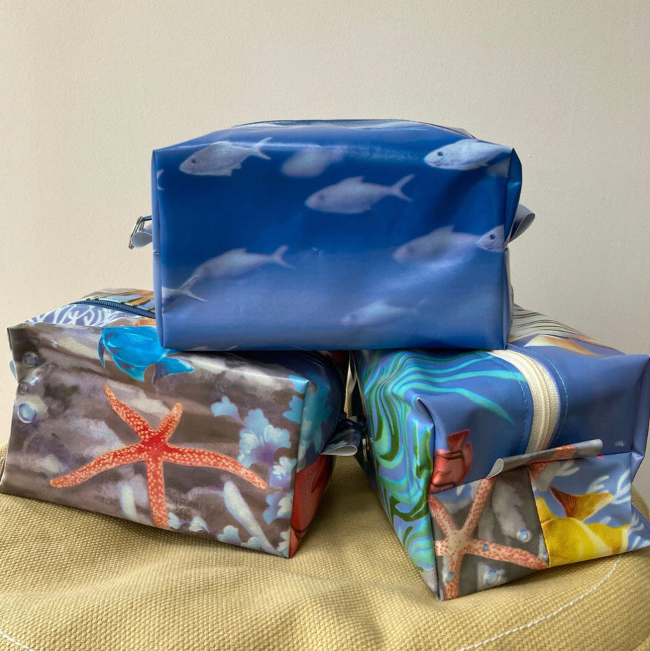 Vinyl fabric pouches / washbags - under the sea fabric by Stella's stitchcraft