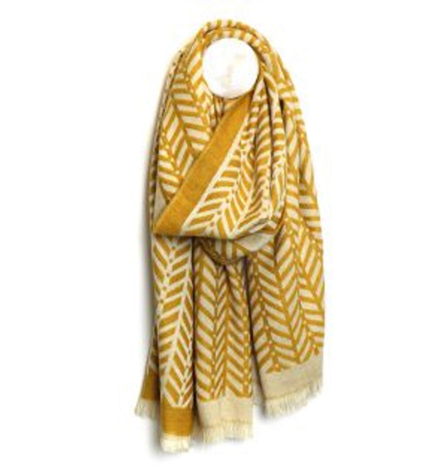 Mustard and ecru chevron reversible scarf by POM