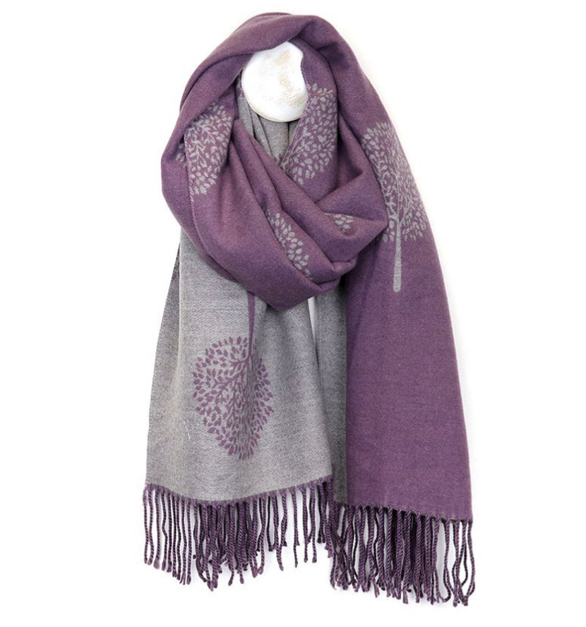 Reversible lilac and grey large mulberry tree scarf