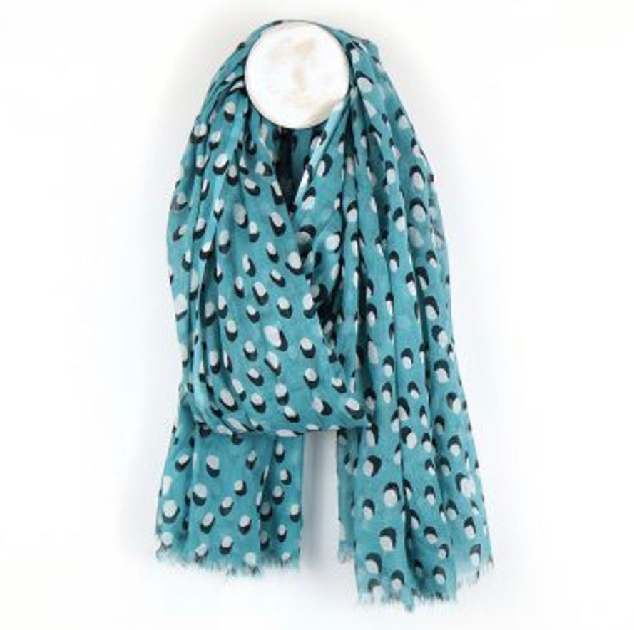 Teal scarf with white dot and shadow print by POM