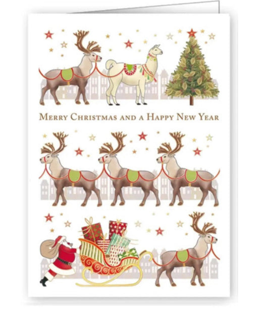 Christmas Mini Card – Santa, Reindeers & Llama