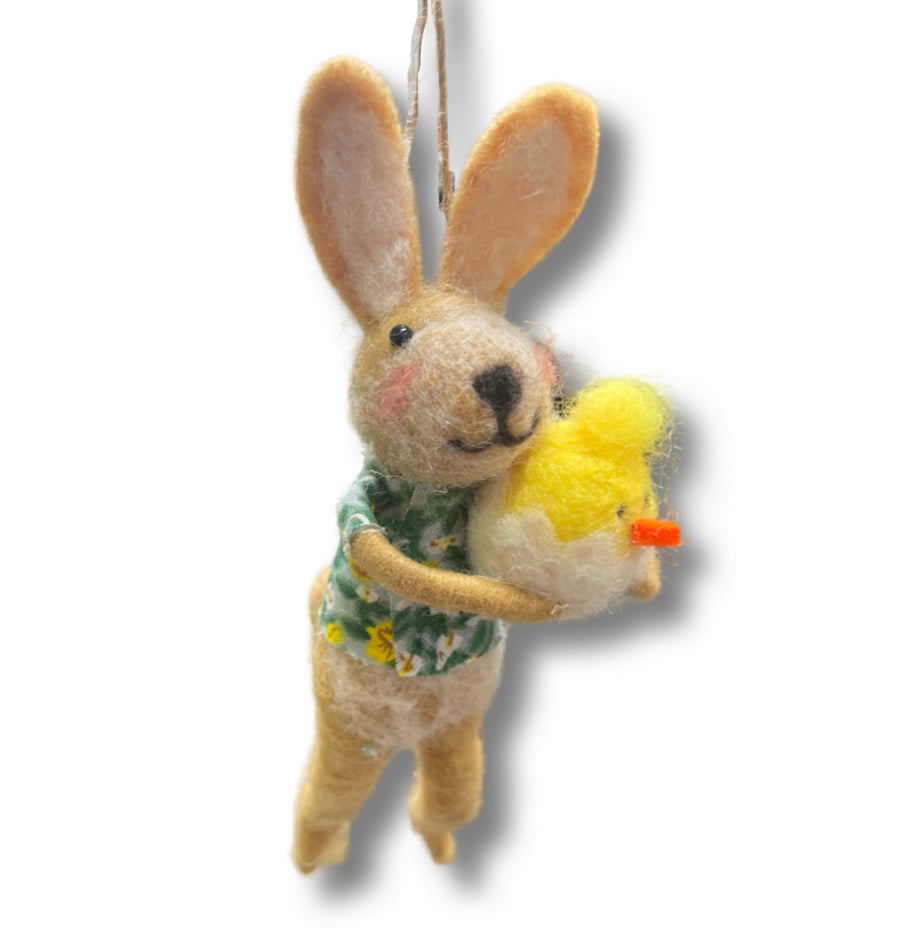 Clifford rabbit & his chick, hanging felt Easter decoration by Shoeless Joe