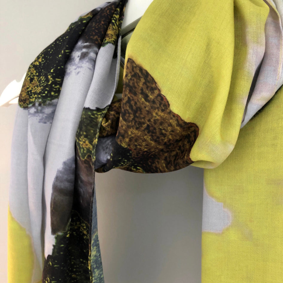 Lime greens & grey Digital printed scarf   By Zelly