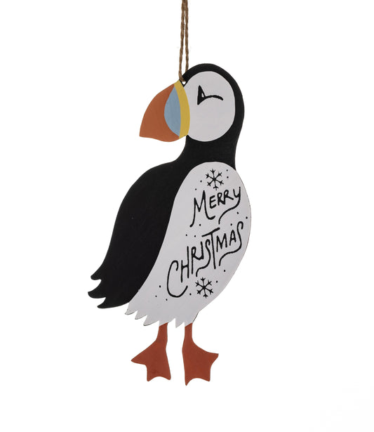 Merry Christmas Puffin hanging decoration