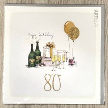 80th Birthday card. Presents