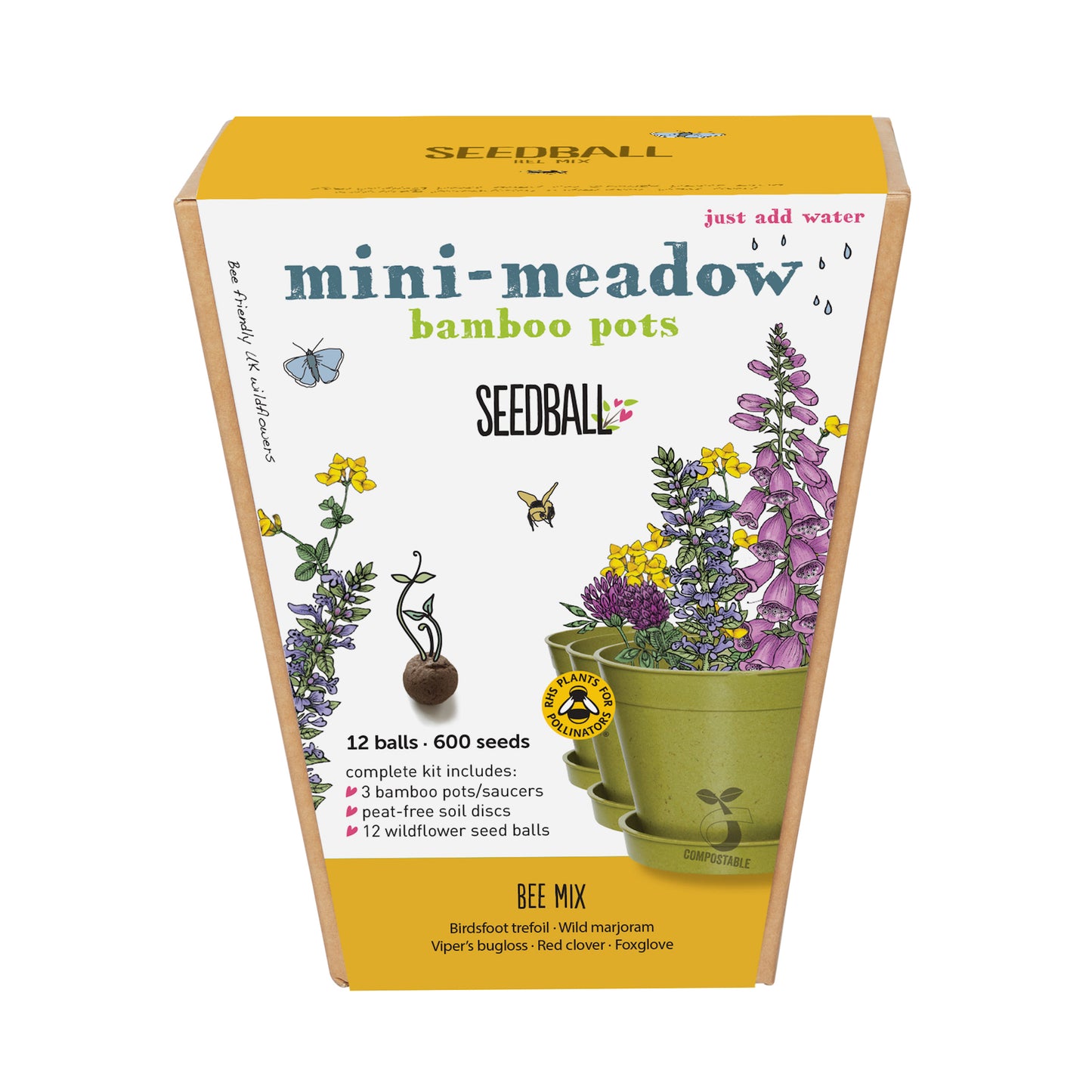 Bee mix, Mini meadow Seedball bamboo pot set