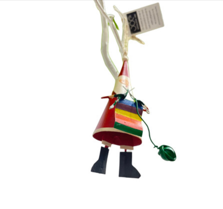 Santa knitting a rainbow. Father Christmas tree decoration by Shoeless Joe