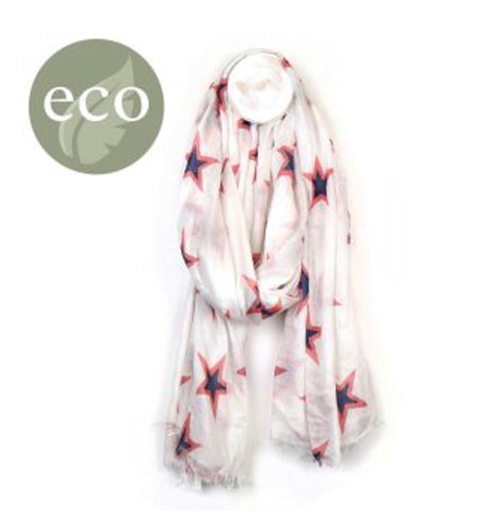 White, navy and pink star print scarf/ sarong by POM