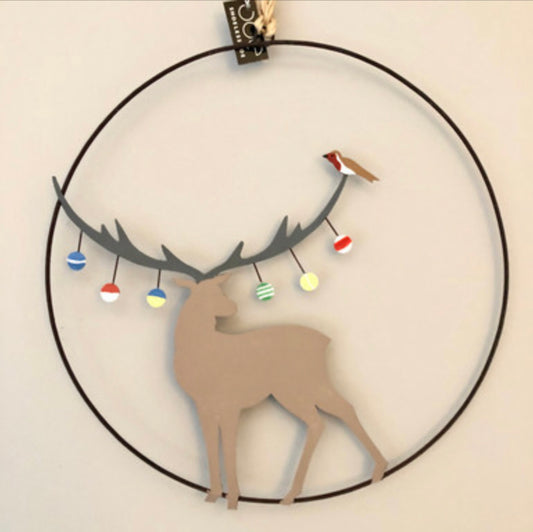 Bauble stag wreath Christmas decoration by Shoeless Joe