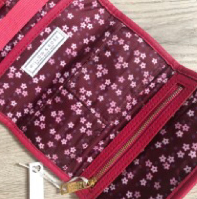 Ooh la la berry jewellery roll. Pink travel jewellery roll.