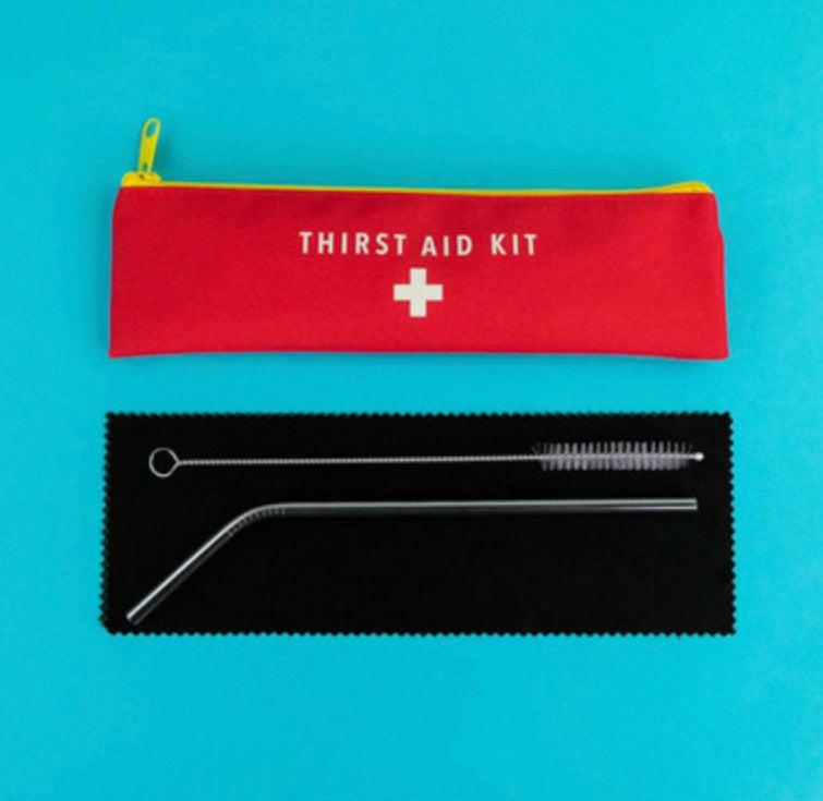 Thirst aid kit reusable straw in case.